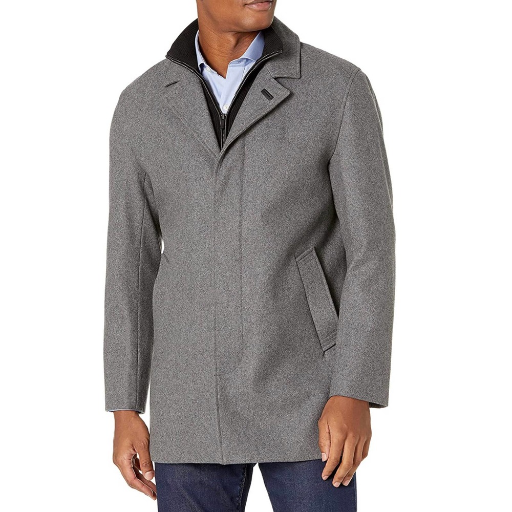 Cole Haan Men's Wool Melton Classic Topper Coat Igy Gray L